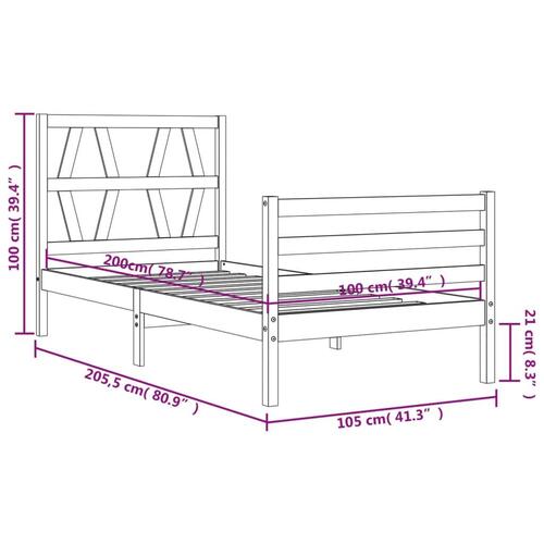 Sengeramme med sengegavl 100x200 cm massivt træ