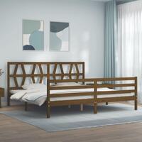 Sengeramme med sengegavl 200x200 cm massivt træ gyldenbrun