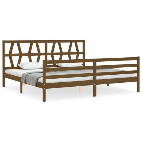 Sengeramme med sengegavl 200x200 cm massivt træ gyldenbrun