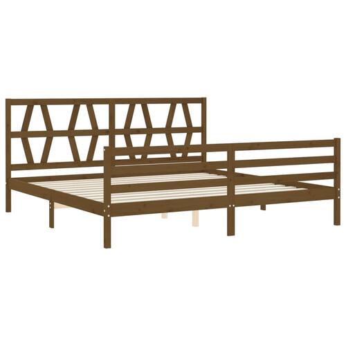 Sengeramme med sengegavl 200x200 cm massivt træ gyldenbrun