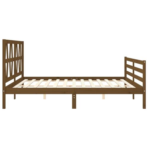 Sengeramme med sengegavl 200x200 cm massivt træ gyldenbrun