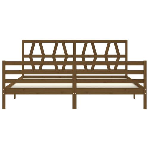 Sengeramme med sengegavl 200x200 cm massivt træ gyldenbrun