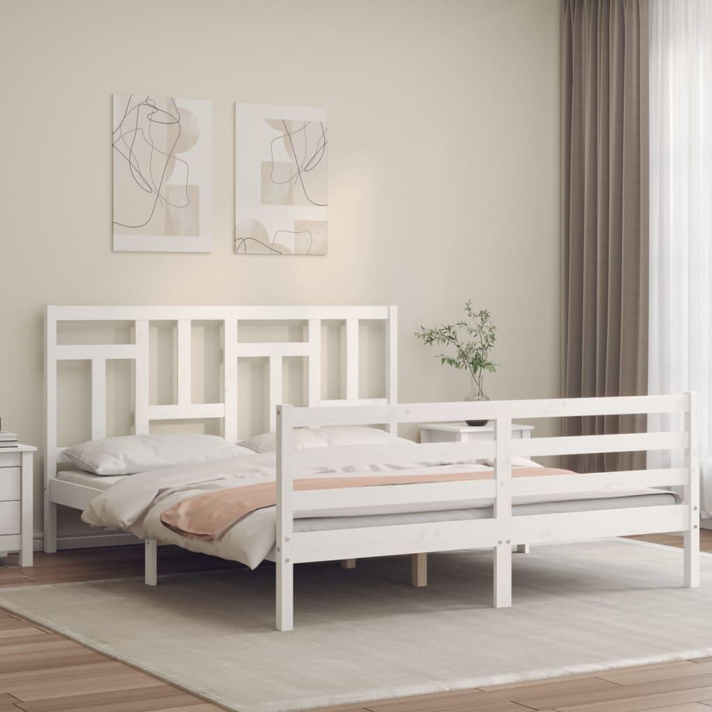 Sengeramme med sengegavl kingsize massivt træ hvid