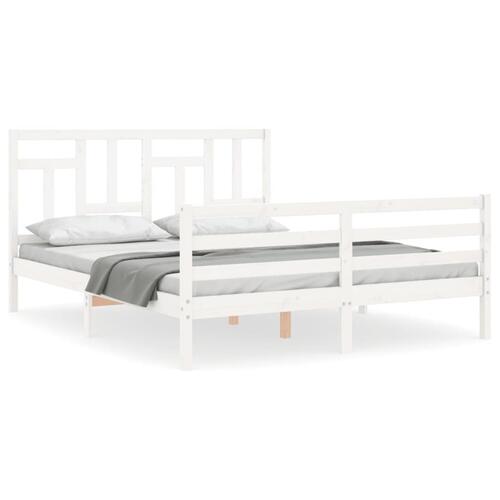 Sengeramme med sengegavl kingsize massivt træ hvid