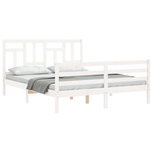 Sengeramme med sengegavl kingsize massivt træ hvid