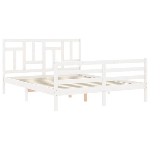 Sengeramme med sengegavl kingsize massivt træ hvid