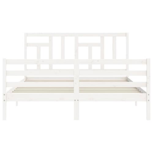 Sengeramme med sengegavl kingsize massivt træ hvid