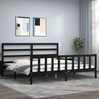 Sengeramme med sengegavl 200x200 cm massivt træ sort