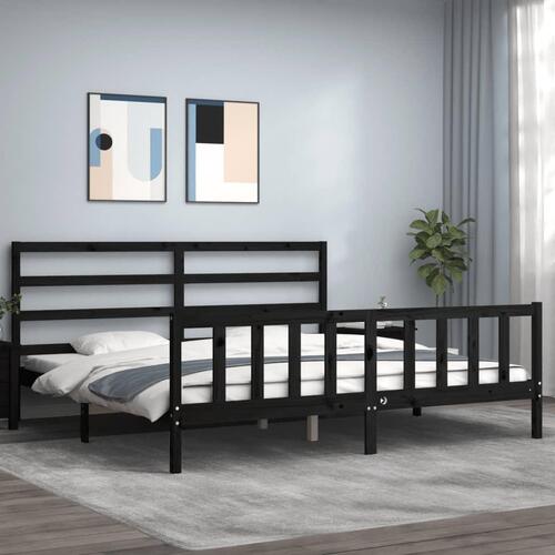 Sengeramme med sengegavl 200x200 cm massivt træ sort