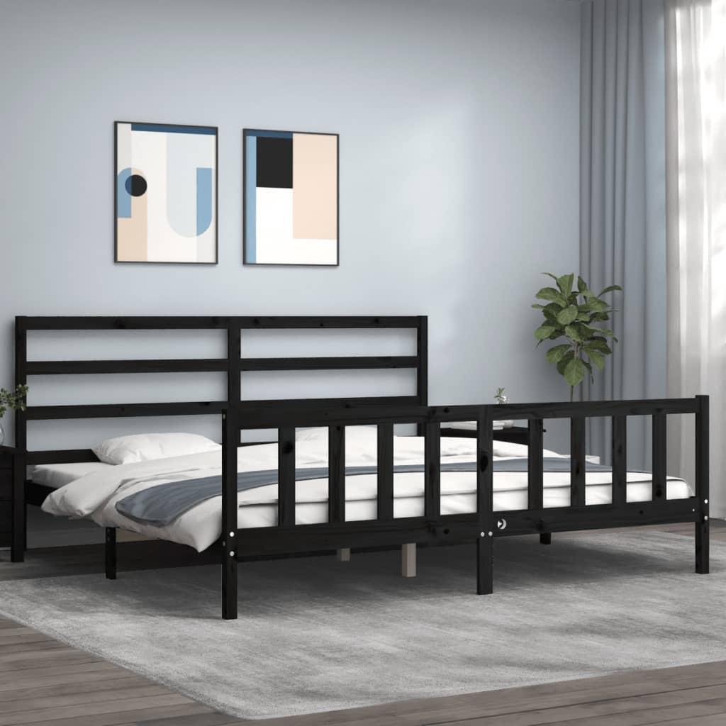 Sengeramme med sengegavl 200x200 cm massivt træ sort