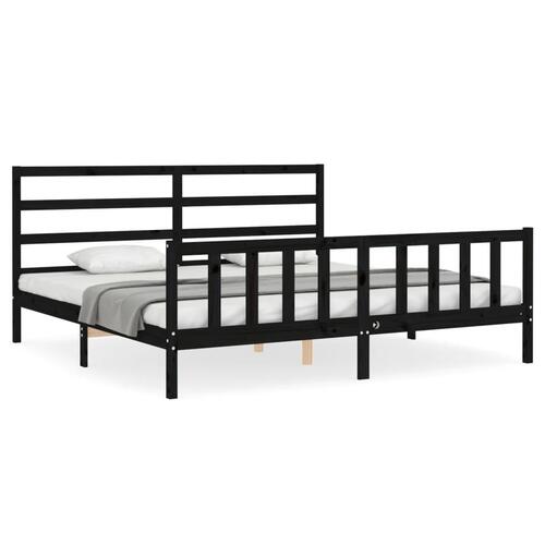 Sengeramme med sengegavl 200x200 cm massivt træ sort