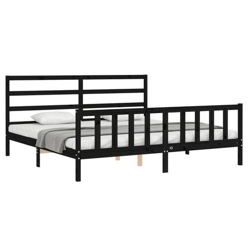 Sengeramme med sengegavl 200x200 cm massivt træ sort
