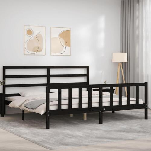 Sengeramme med sengegavl 200x200 cm massivt træ sort