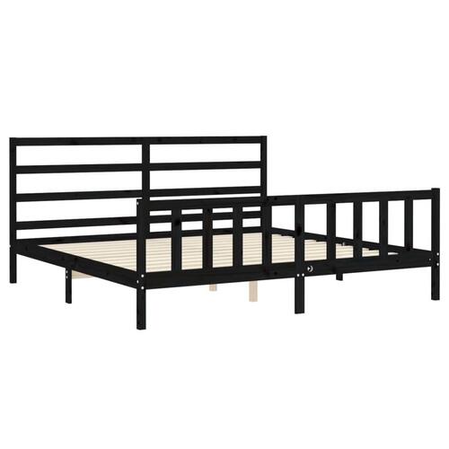 Sengeramme med sengegavl 200x200 cm massivt træ sort