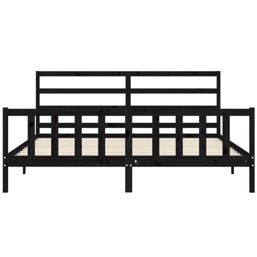 Sengeramme med sengegavl 200x200 cm massivt træ sort