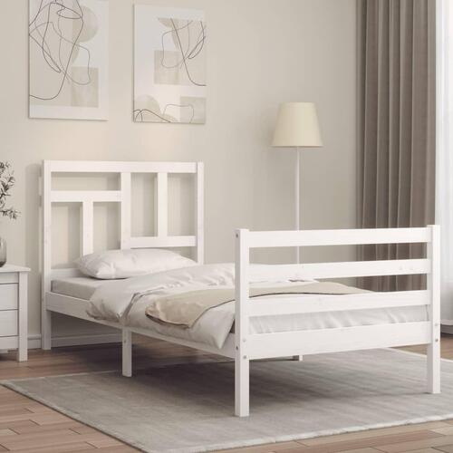 Sengeramme med sengegavl 90x200 cm massivt træ hvid