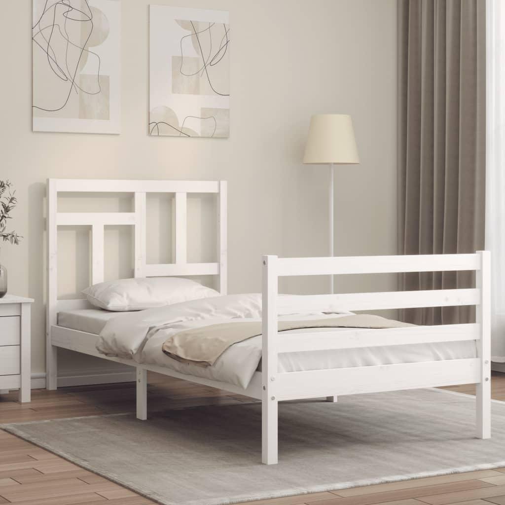 Sengeramme med sengegavl 90x200 cm massivt træ hvid