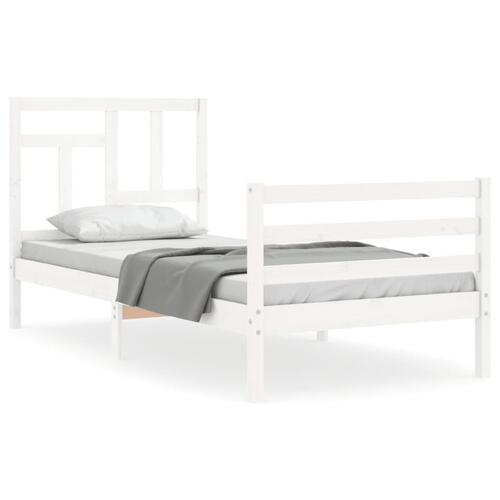 Sengeramme med sengegavl 90x200 cm massivt træ hvid