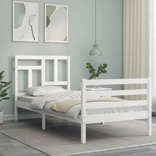 Sengeramme med sengegavl 90x200 cm massivt træ hvid