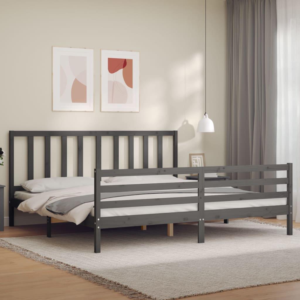 Sengeramme med sengegavl 200x200 cm massivt træ grå