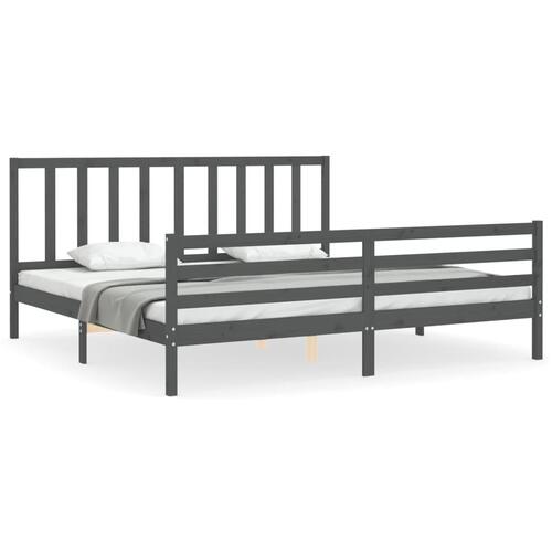 Sengeramme med sengegavl 200x200 cm massivt træ grå