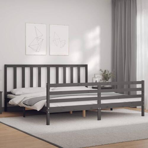 Sengeramme med sengegavl 200x200 cm massivt træ grå
