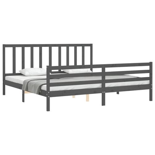 Sengeramme med sengegavl 200x200 cm massivt træ grå