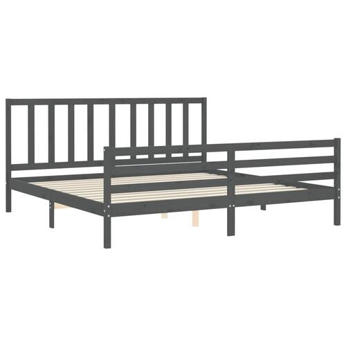Sengeramme med sengegavl 200x200 cm massivt træ grå