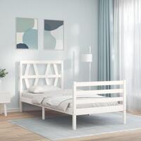 Sengeramme med sengegavl Single massivt træ hvid