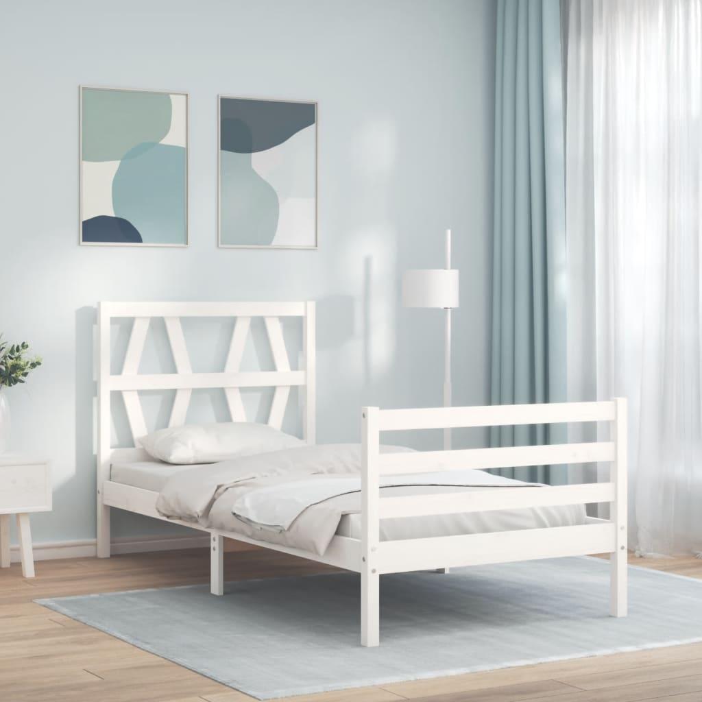 Sengeramme med sengegavl Single massivt træ hvid
