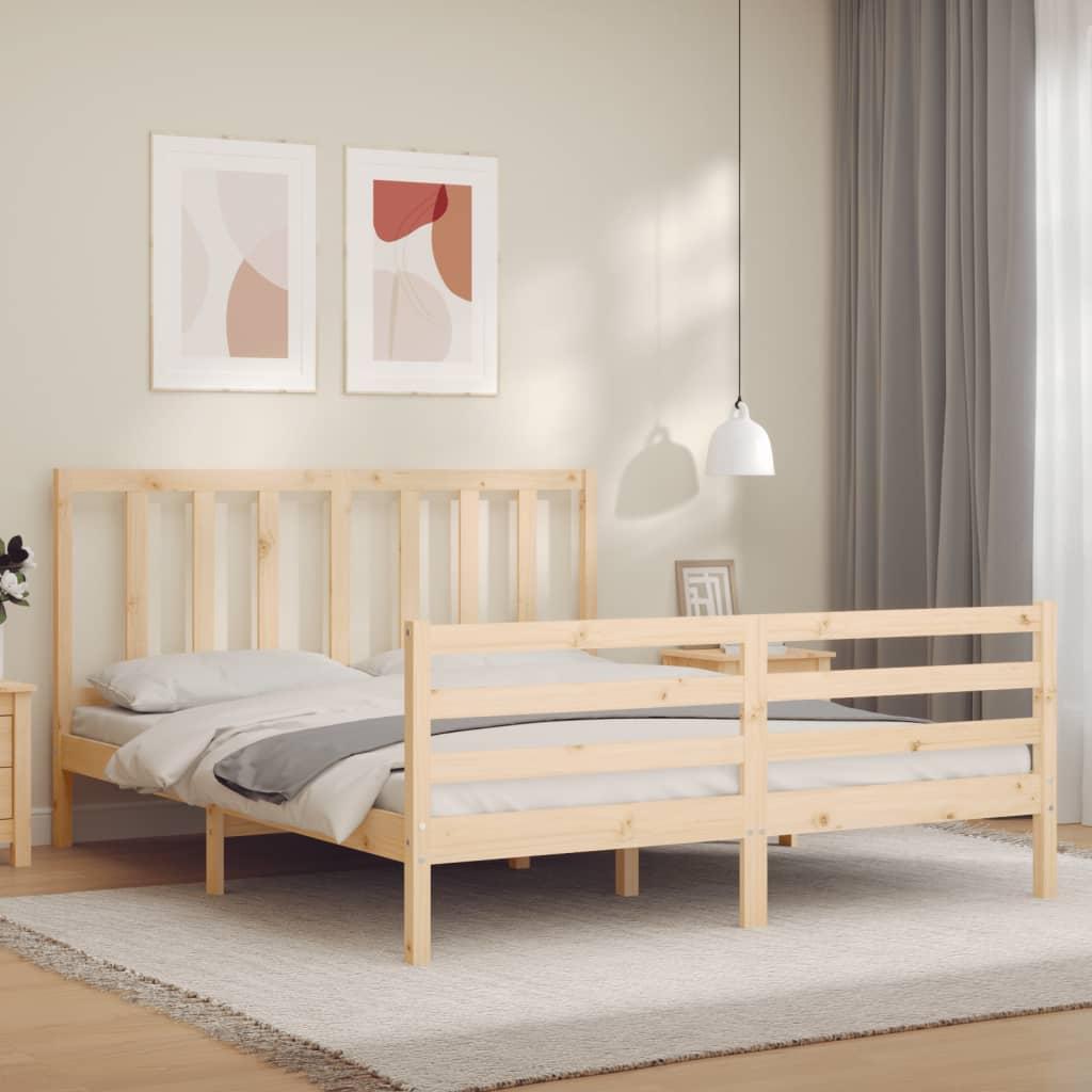 Sengeramme med sengegavl kingsize massivt træ