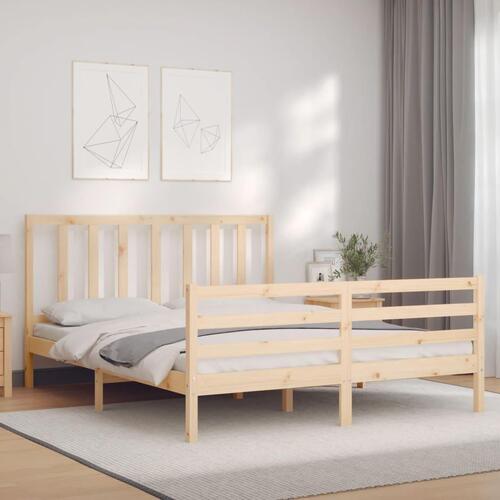 Sengeramme med sengegavl kingsize massivt træ