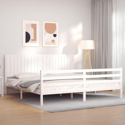 Sengeramme med sengegavl 200x200 cm massivt træ hvid