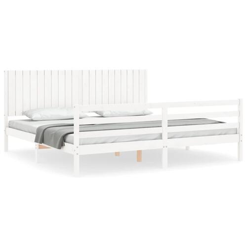 Sengeramme med sengegavl 200x200 cm massivt træ hvid