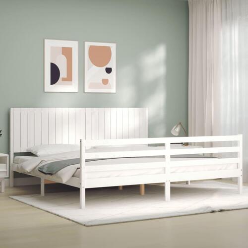 Sengeramme med sengegavl 200x200 cm massivt træ hvid
