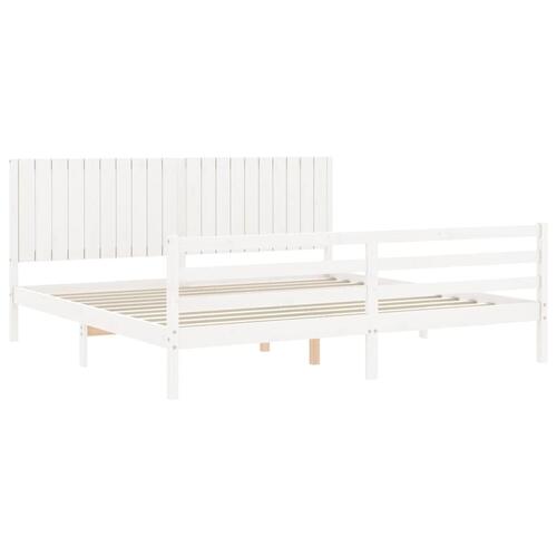 Sengeramme med sengegavl 200x200 cm massivt træ hvid