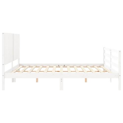 Sengeramme med sengegavl 200x200 cm massivt træ hvid