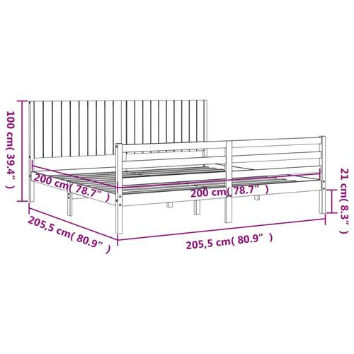 Sengeramme med sengegavl 200x200 cm massivt træ hvid