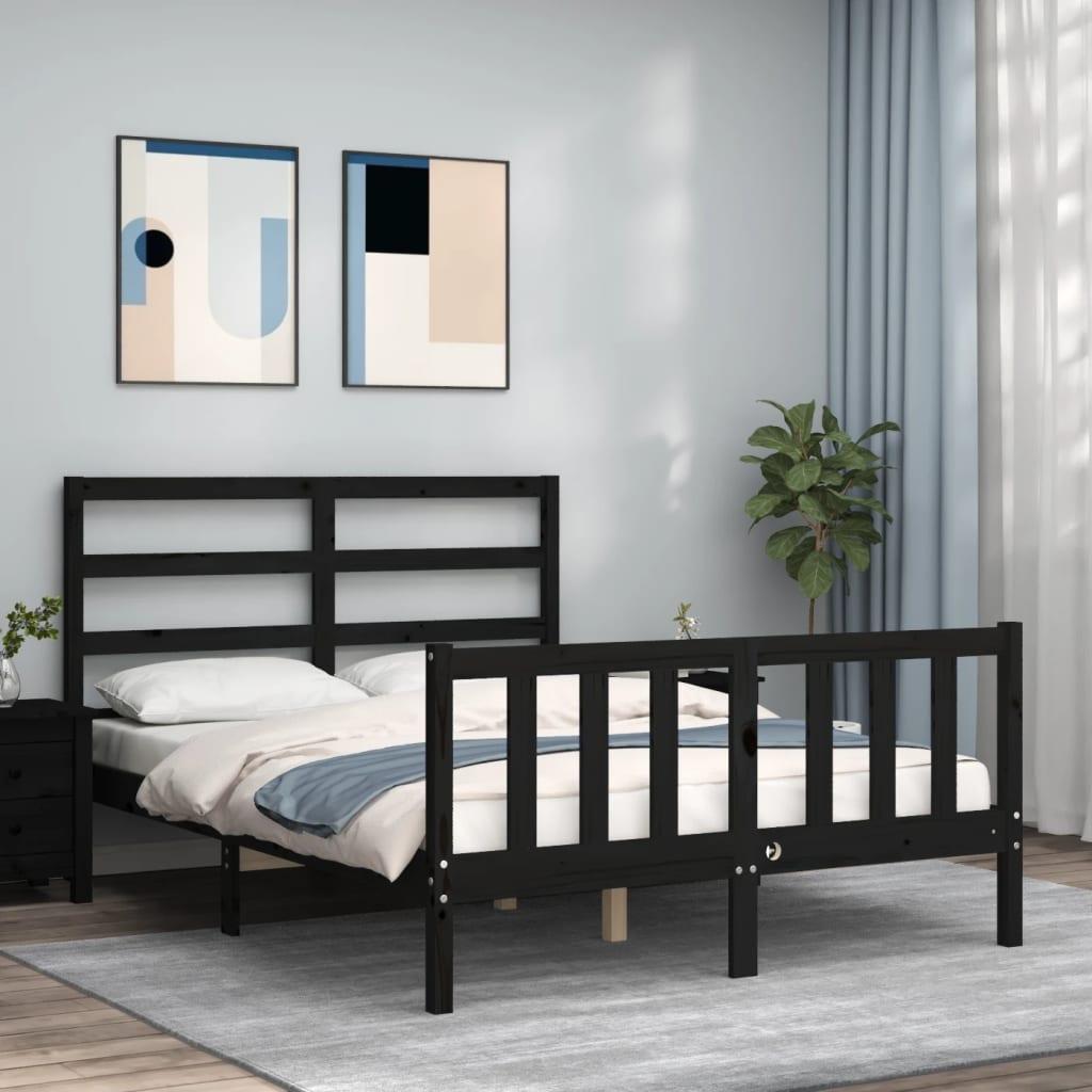 Sengeramme med sengegavl 140x190 cm massivt træ sort