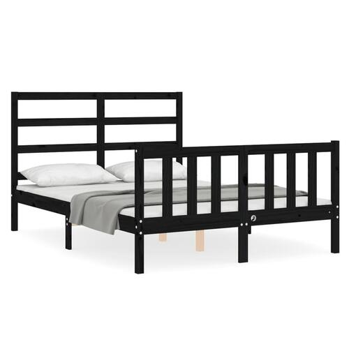 Sengeramme med sengegavl 140x190 cm massivt træ sort