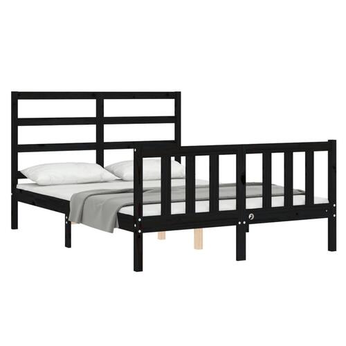 Sengeramme med sengegavl 140x190 cm massivt træ sort