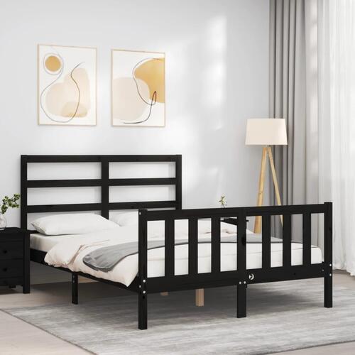Sengeramme med sengegavl 140x190 cm massivt træ sort