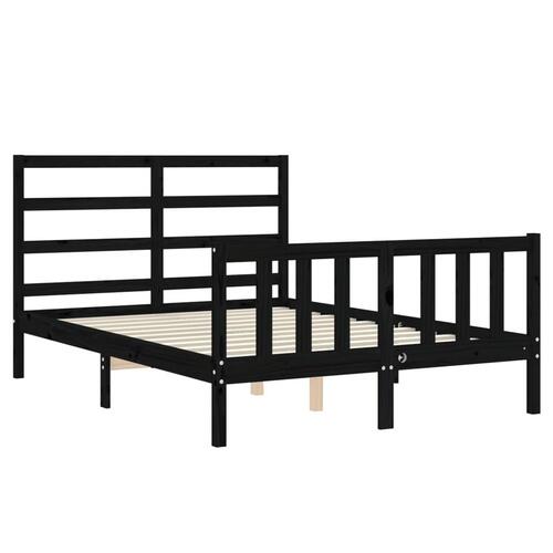 Sengeramme med sengegavl 140x190 cm massivt træ sort
