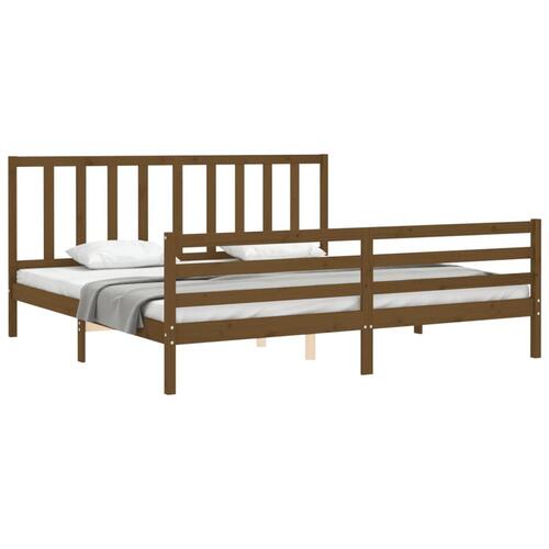 Sengeramme med sengegavl 200x200 cm massivt træ gyldenbrun