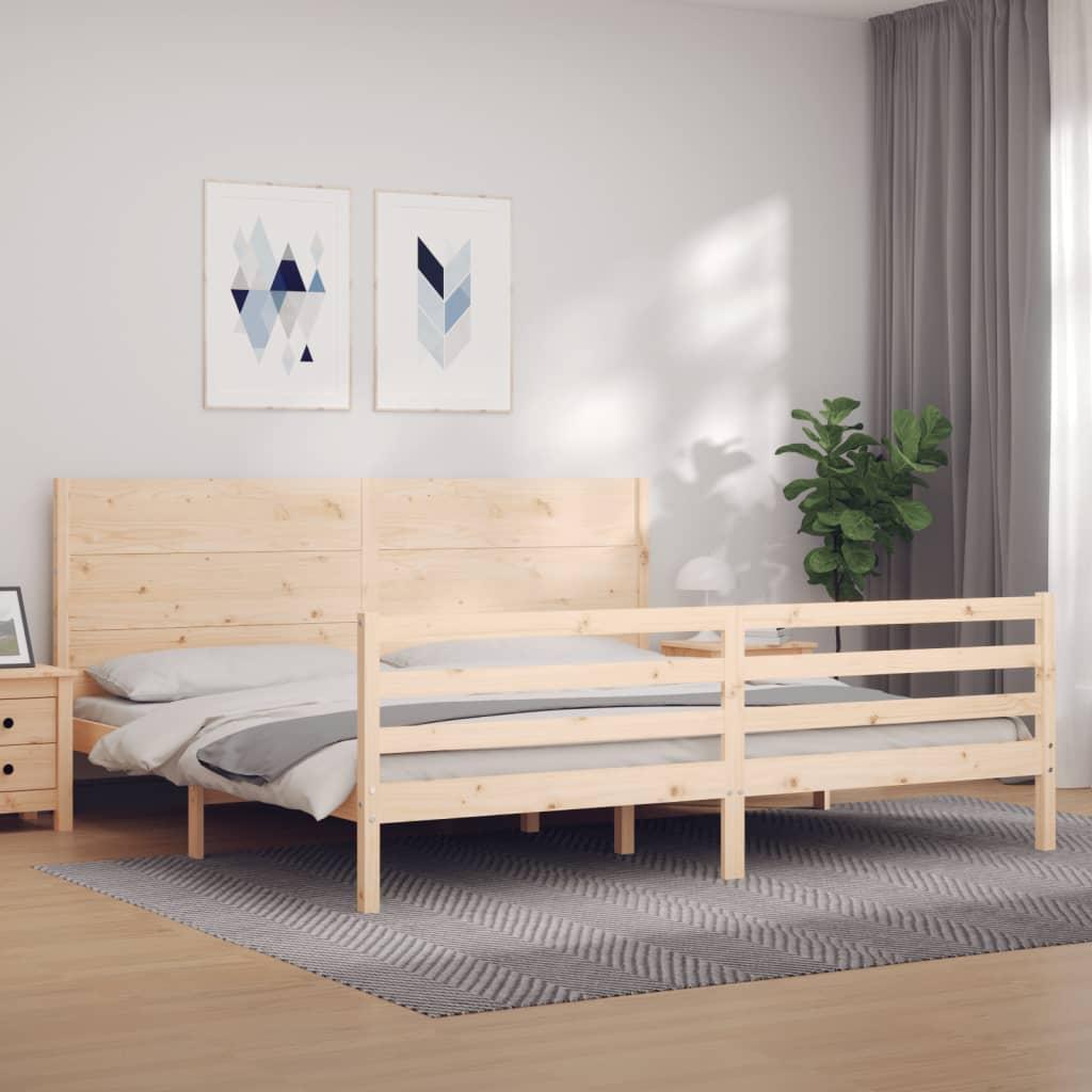 Sengeramme med sengegavl 200x200 cm massivt træ