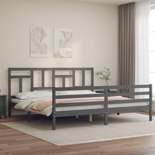 Sengeramme med sengegavl 200x200 cm massivt træ grå