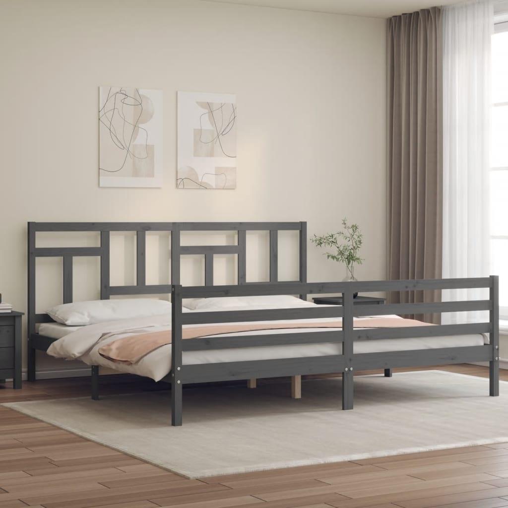 Sengeramme med sengegavl 200x200 cm massivt træ grå