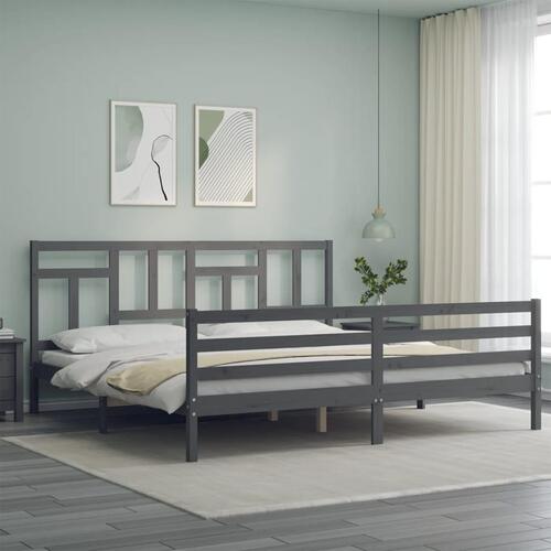 Sengeramme med sengegavl 200x200 cm massivt træ grå