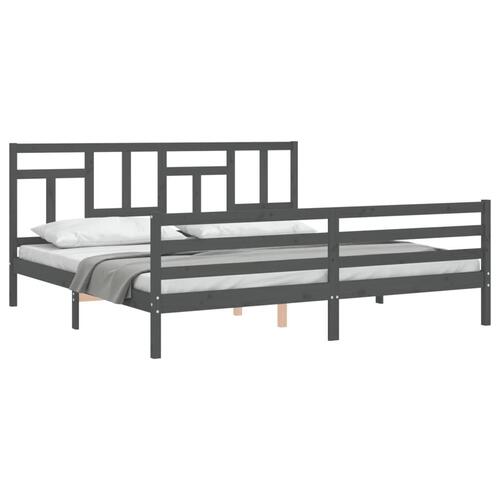 Sengeramme med sengegavl 200x200 cm massivt træ grå