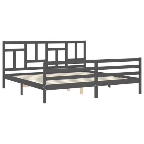 Sengeramme med sengegavl 200x200 cm massivt træ grå